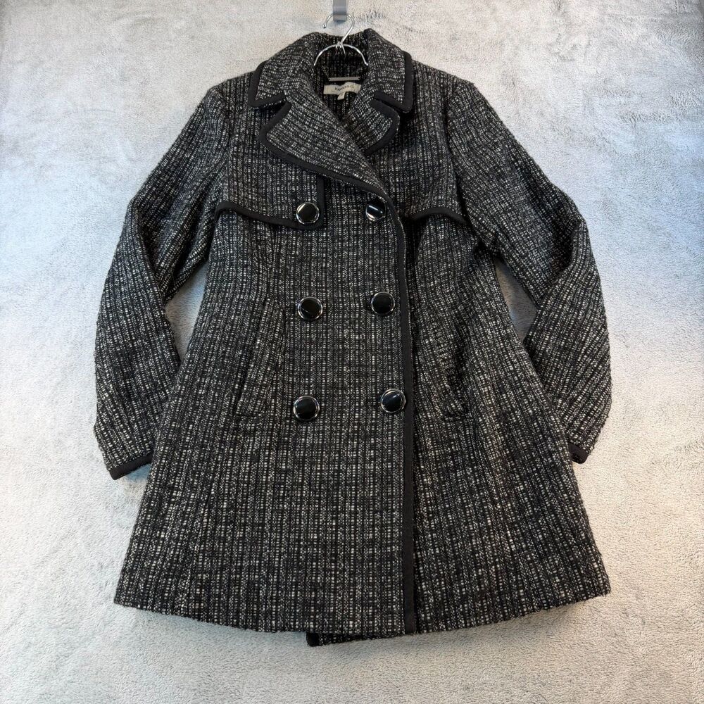 Hawke & Co Tweed Coat Women 8 Double Breasted Black